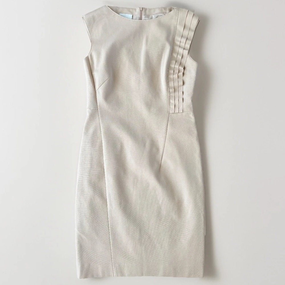 Akris Punto Sheath Sleeveless pleated cocktail Dress Asymmetrical Ruffle Size 8